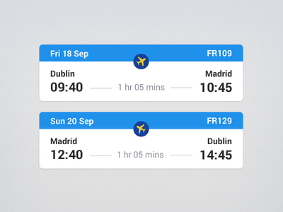 Mobile app flight cards