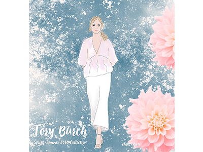 Runway Sketches: Tory Burch fashion illustration floral mixed media
