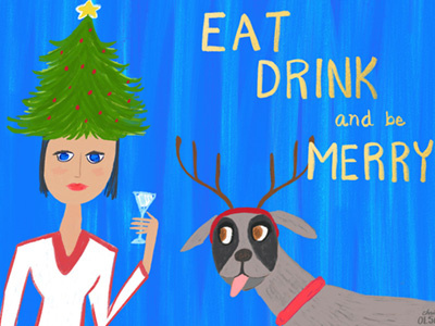 Holiday Party character christmas dog holiday holiday art holiday card illustration martini party hat reindeer