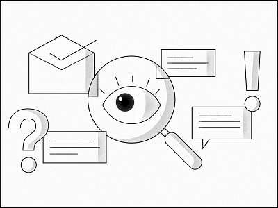 User research and recruiting illustration black and white eye illustration magnifying glass noise texture recruiting user research ux research uxr
