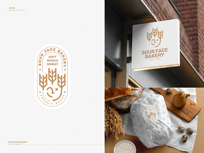 Sour Face Bakery - Logo bakery bold branding emblem face gold icon label logo mark sour star wheat