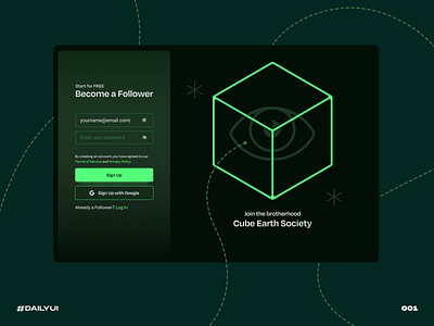 Sign up Form challenge cube dailyui earth green ui