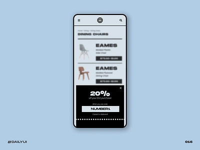 Overlay blue chair challenge dailyui eames ecommerce mobile overlay promo retro