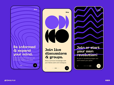 Onboarding black challenge dailyui mobile onboarding purple revolution steps