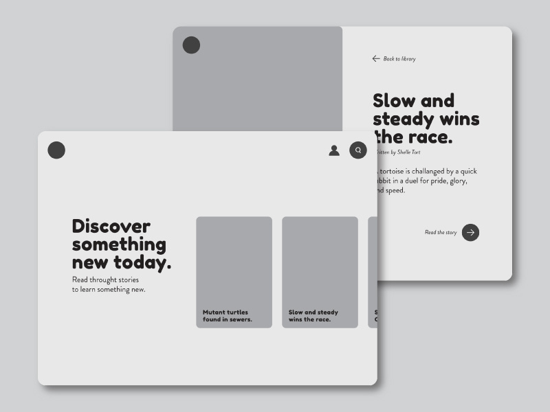Kid's Library news story book wireframe ui