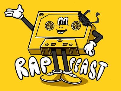 Rap Feast bite branding cartoon cassette cassette tape character crumby crumby creative design feast hand drawn hip hop illustration mascot procreate rap music tape tape player