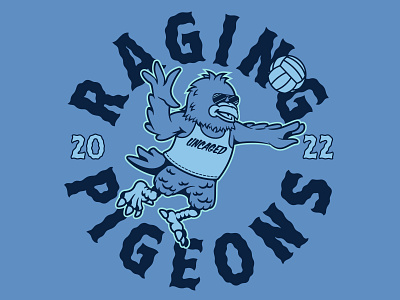 Raging Pigeons 2022 beach bird branding crumby creative graphic design illustrator nebraska pigeon print rage raging sand sand volleyball screen print screenprint spike t shirt vector art volleyball