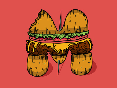 The Letter M Makes Me Hungry art bun cheese cheeseburger color drips food hamburger hand drawn illustration inked letter lettuce m original pencil sloppy tomato vector vector art