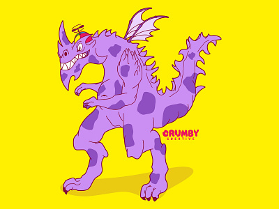 Barney's Big Brother branding crumby giant god godzilla graphic hand drawn illustration kaiju monster nebraska purple scary spotted teeth vector wings