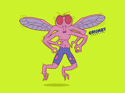 Fly Guy cartoon character concept creative crumby drawing floating fly flying goofy green guy hand drawn hovering kaiju lincoln monster ne nebraska purple