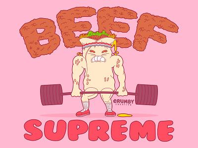 Team Beef Supreme beef beefy cartoon cartoon character cheese cheesy concept drip dripping food food and drink gooey hand drawn heavy illustration meaty sauce supreme weightlifting weights