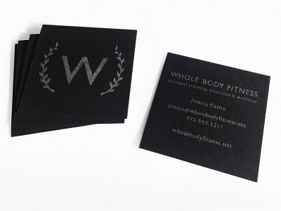 Whole Body Fitness Business Cards black business cards desig foil icon logo mark metallic printing square typography