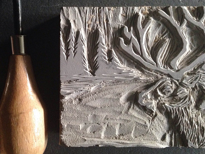 Block Print Carving #WIP blockprint carving illustration reindeer trees wip