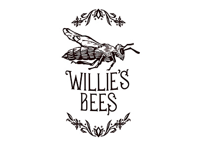 Willie's Bees Logo bee drawing food industry honey identity illustration lettering logo ornaments typography