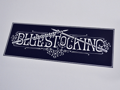 Bluestocking Banner Logo branding design identity illustration knitting knitting needles lettering logo ornamentation ornaments typography yarn