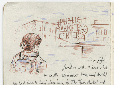 Alaska Sketchbook (Detail) — Seattle Layover alaska drawing illustration journal pen and ink public market seattle sketch sketchbook travel washington