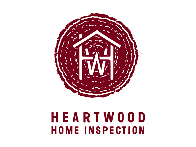 Heartwood Home Inspection Logo contractor drawing home house illustration inspector logo maroon monogram rustic wood