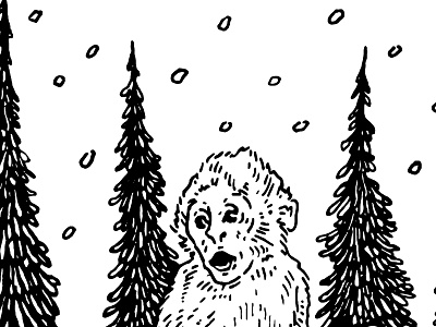 Baby Snow Monkey Illustration drawing evergreen illustration japan monkey pen pine trees snow snow monkey trees winter