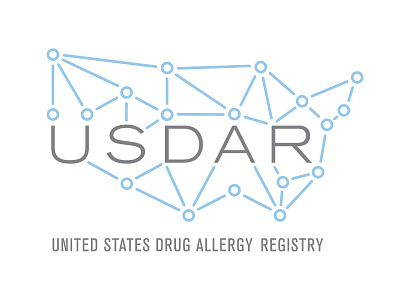 Drug Allergy Registry Logo (Unused) acronym branding drug allergies identity logo map medical network research study united states usa
