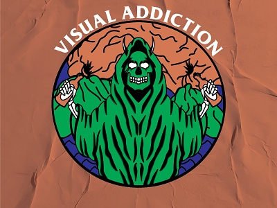 Visual Addiction addicted apparel art badge bone brand clothing design devil hardcore illustration logo merchandise metal mountain patch punk skull vector vintage
