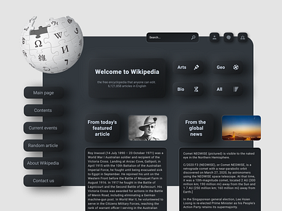 Wikipedia (Redesign) - UI/UX Website dark designer modern soft ui ui ui design user interface ux web website