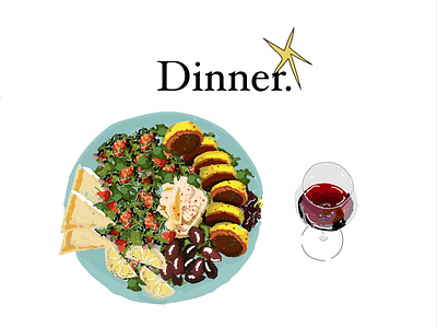 Dinner dinner dinner illustration food food illustration hummus illustration vegan wine