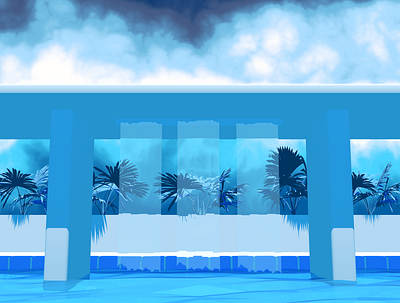 Pool Storm - Blue 80s blue cloudy deco editorial art illustration miami beach minimalism minimalist monochromatic palms pool poolside pop art retro spring stormy summer sunny waterfall
