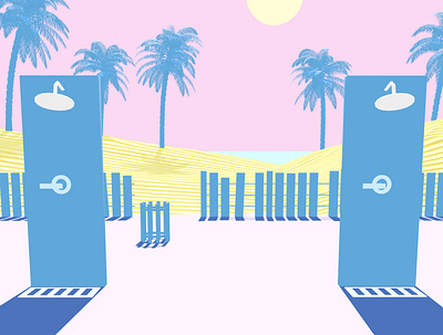 South Beach beach blue deco dunes editorial art illustration minimalism minimalist palm trees pastel pink pop art sand showers spring summer sunny yellow