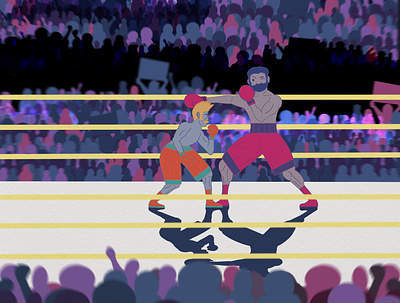 The Fight boxing bright colors cartoon editorial art fight illustration pastels