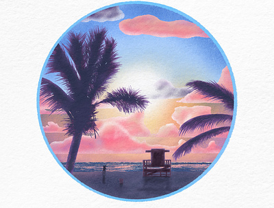 Haulover Beach - Sunrise beach digital art digital illustration editorial art eric sylvester illustration pastel colors pop art procreate procreate art summer sunny sunrise sunset