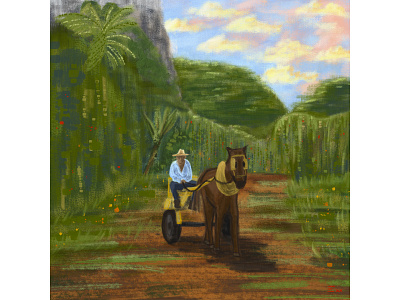 Carretera caribbean country countryside cuba digital art digital illustration editorial farmer horse illustration landscape painting procreate