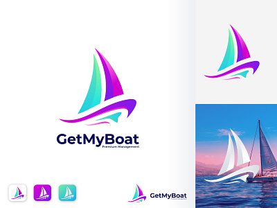 GetMyBoat Logo Design app boat boat logo boat trip brand identity branding design logo logo design modern logo sailboat ship speed boat travel wave