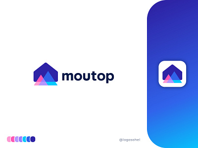 Logo design for Moutop abstract logo app app logo brand identity branding clean colorful design home logo house illustration logo logo mark minimal modern logo real estate simple
