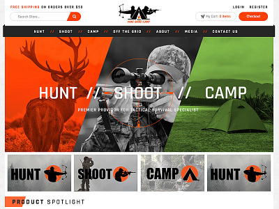 HUNTING IS ON banner ecommerce home hunting online retail store typography website
