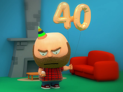 I'm not 40, I'm 18 with 22 years of experience. 40 40th animation bald balloons beard birthday birthday hat c4d cartoon character cinema4d cupcake funny hat octane old partty hat party