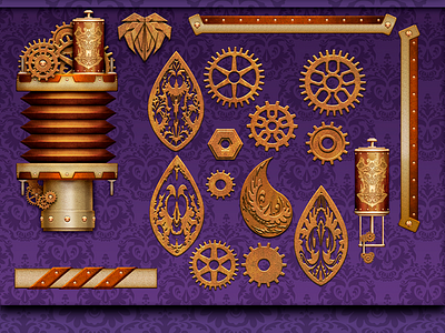 Steampunk UI elemtents buttons casino design gambling game icon illustration photoshop slot steampunk ui user interface