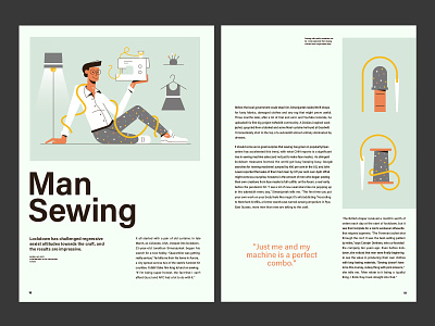 Single Spread Exploration article design editorial illustration layout magazine print sew sewing single spread typography