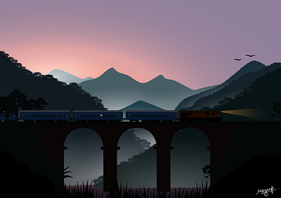 The Journey dawn design flat illustration journey train typography ux valley vector