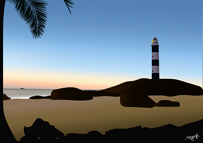 Dusk beach design flat gradient illustration lighthouse ocean sea typography ux vector