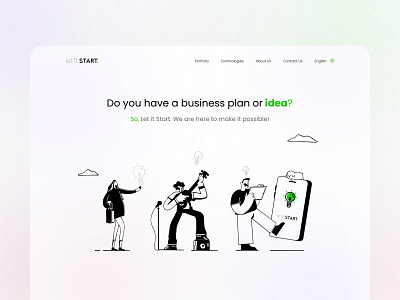 Let it start landing page... app black blue design fashion green ideas illustration inspire landing page logo music startup ui vector web