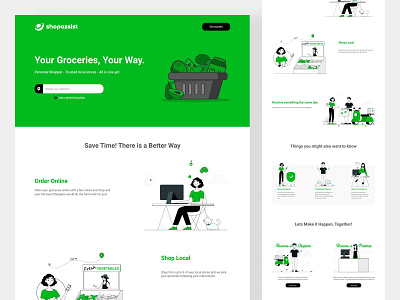 Shopassist web application and landing page app design grocery illustration landingpage ui vector