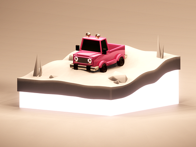 Pink pickup in the desert 3d 3ddesign blender car clay desert lowpoly minimal pickup render ui