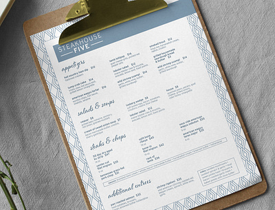 Menu Design: Steakhouse Five branding food graphic design layout logo menu minimal pattern print simple