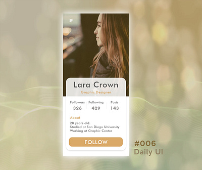 Daily_UI 6 of 100 #dailyui #006 adobe photoshop adobe xd dailyui design mobile profile ui ux
