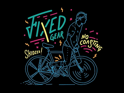 Fixed Gear coasting community commuting cycling design fixed gear fun handlettering illustration lettering messenger skid strolling typogaphy urban