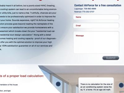 Landing Page for local heating and air company landing one page product page