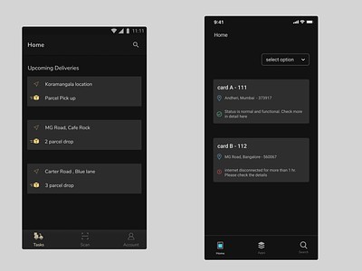 Dark theme concept for a delivery app