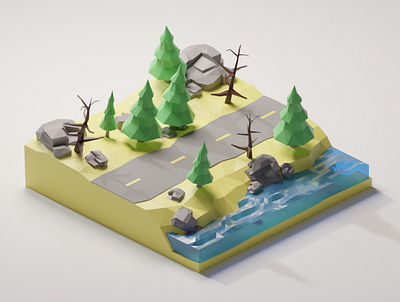 Forest Road Diorama Lowpoly 3d artist design isometric design lowpoly3d