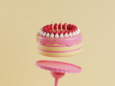 Strawberry Birthday Cake 3D Design