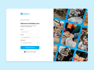 Sign up page for Kitabisa.com (web version) dailyui